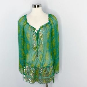 Hale Bob Cabana Green Metallic Silk Swim Cover Up